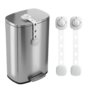 Gray Trash Can Lock Strap 2 Pack - Dual Button Child Proof Garbage Can Lid Lock